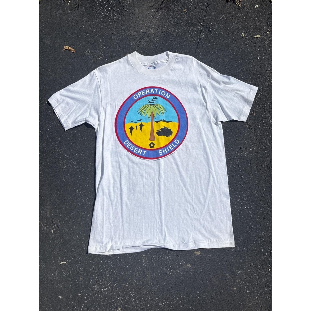 Vintage Operation Desert Shield T‎ Shirt Single Stitch Hanes USA 90s L